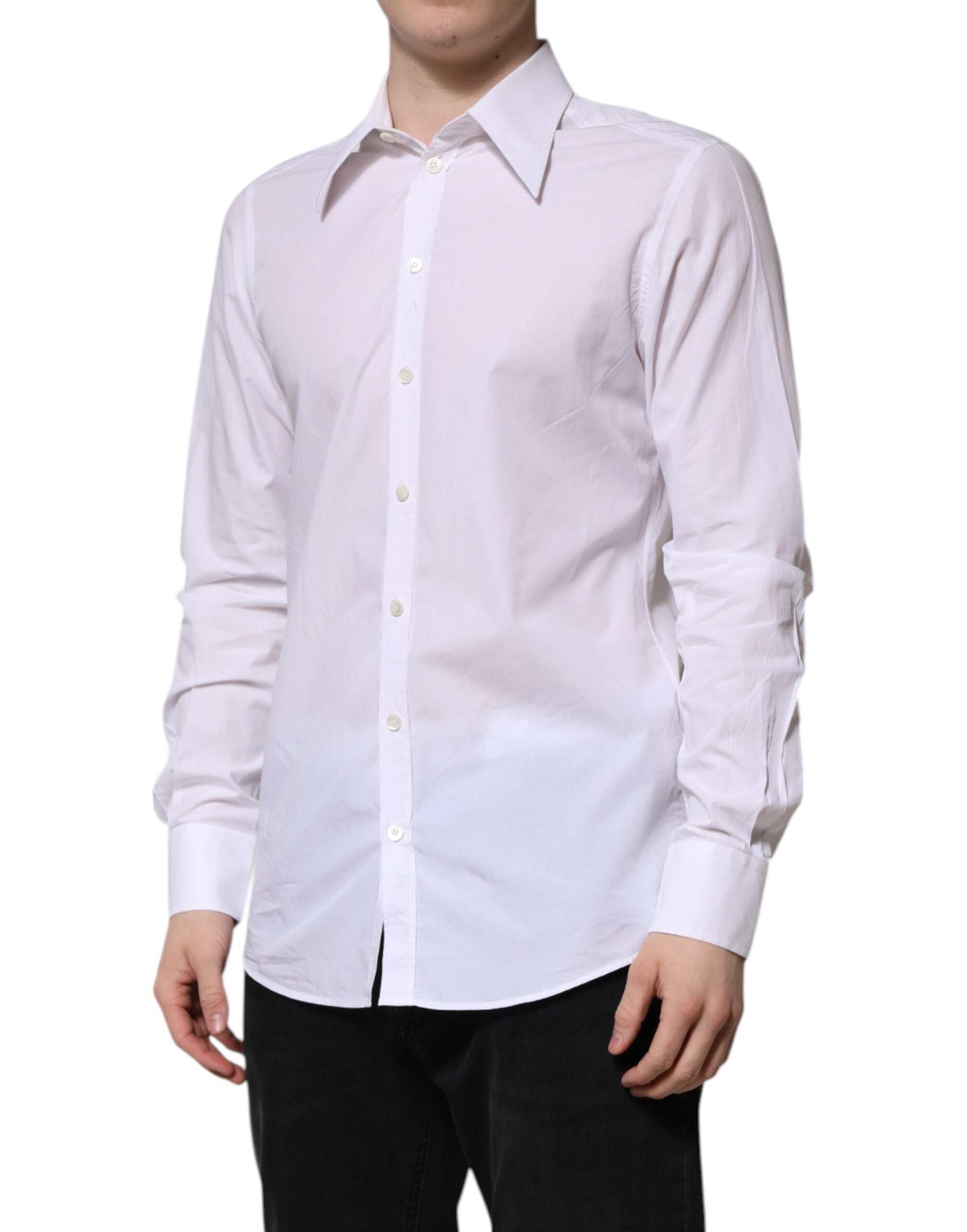 Chemise blanche en coton à manches longues de Dolce & Gabbana, vêtement élégant pour homme.