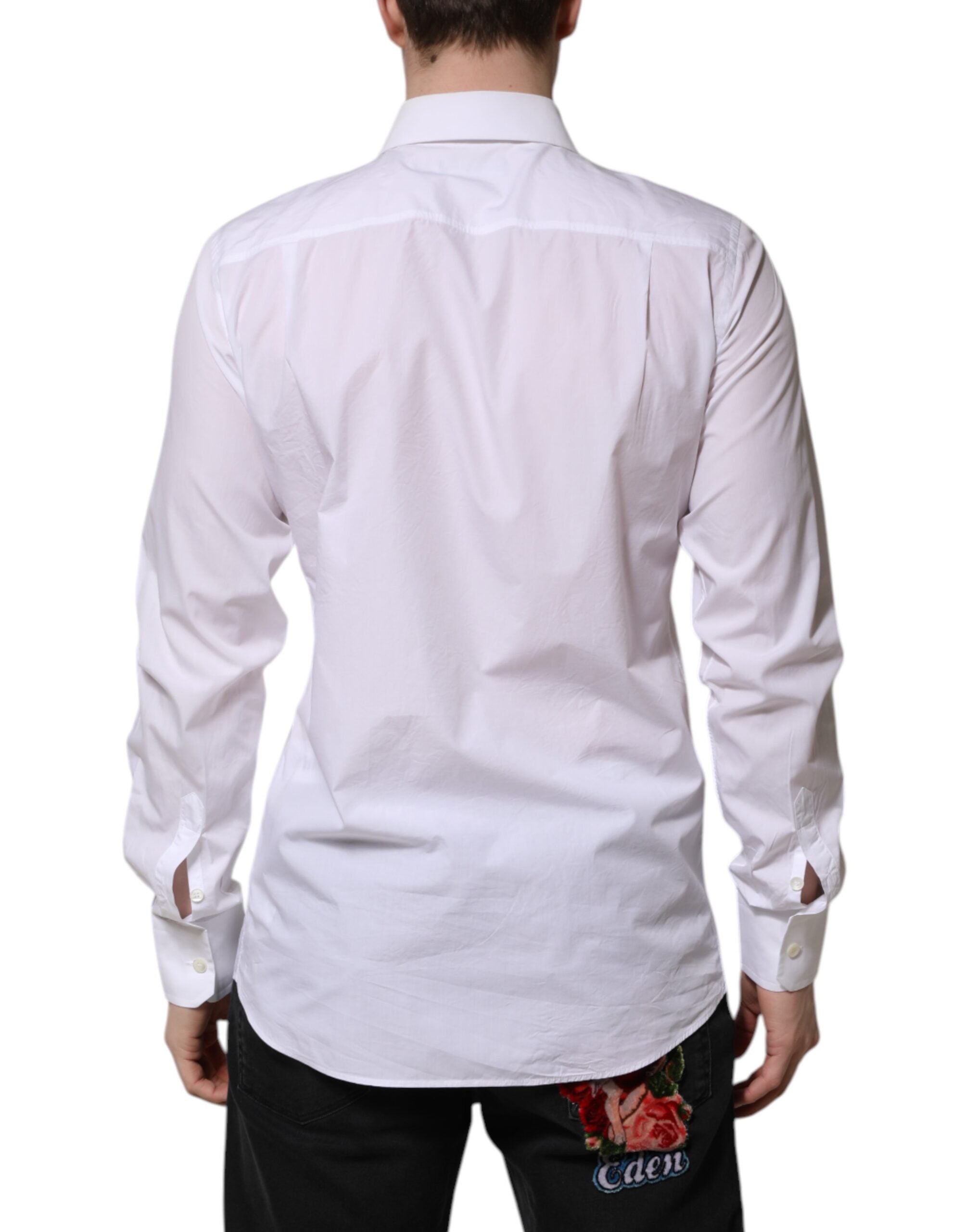 Chemise blanche en coton à manches longues de Dolce & Gabbana, élégante et classique, vue de face.