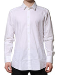 Chemise pour homme Dolce & Gabbana en coton blanc avec manches longues et accents dorés, vue de face.