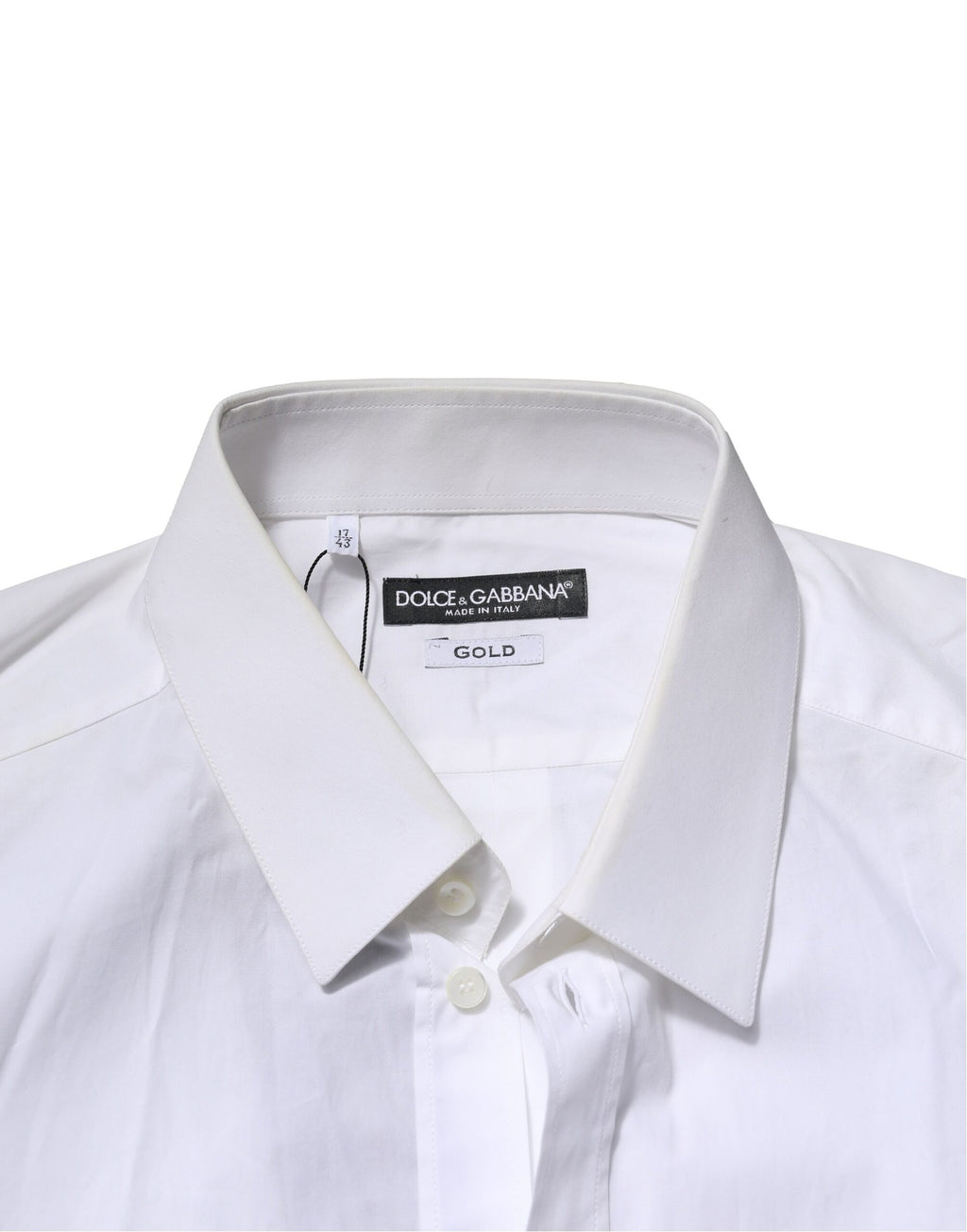 Chemise homme Dolce & Gabbana blanche en coton à manches longues avec détails dorés, élégante et sophistiquée.
