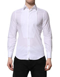 Chemise homme blanche en coton Dolce & Gabbana avec manches longues et détails en or, élégante chemise de costume.