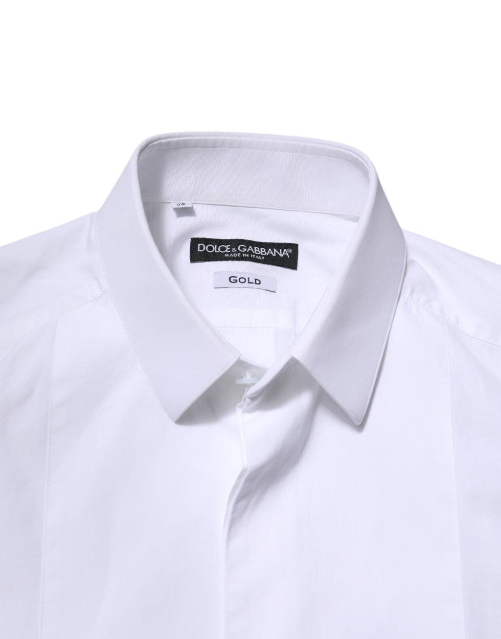 Chemise homme blanche en coton Dolce & Gabbana à manches longues avec détails dorés, élégante chemise de costume pour homme.