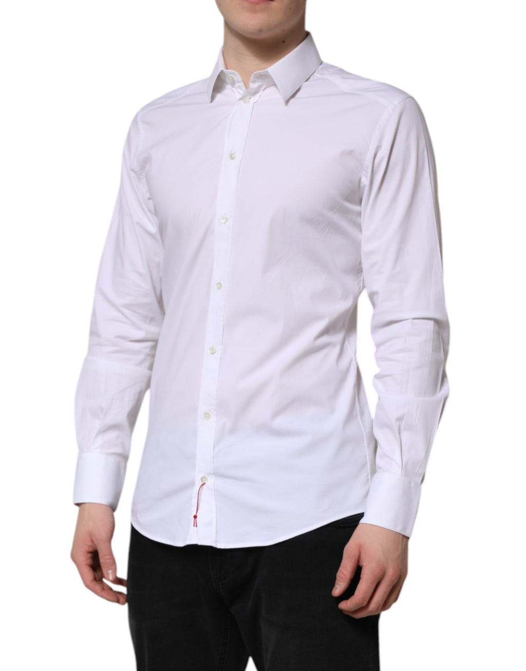 Chemise blanche en coton à manches longues Dolce & Gabbana avec détails dorés, élégante et sophistiquée.