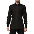 Chemise Dolce & Gabbana en coton jacquard noir avec col en or, style élégant et sophistiqué.