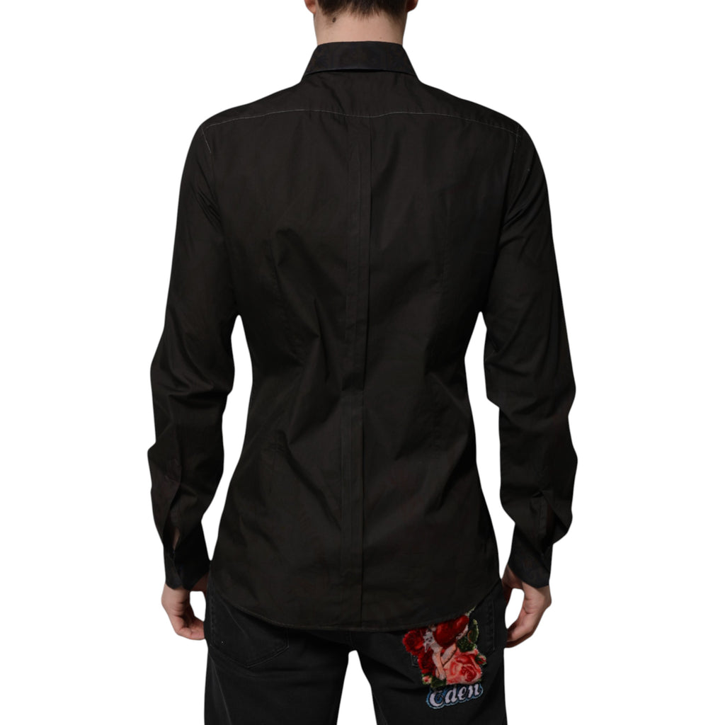 Chemise Dolce & Gabbana en coton jacquard noir avec col or, vêtement élégant et texturé, visible sur l'image.