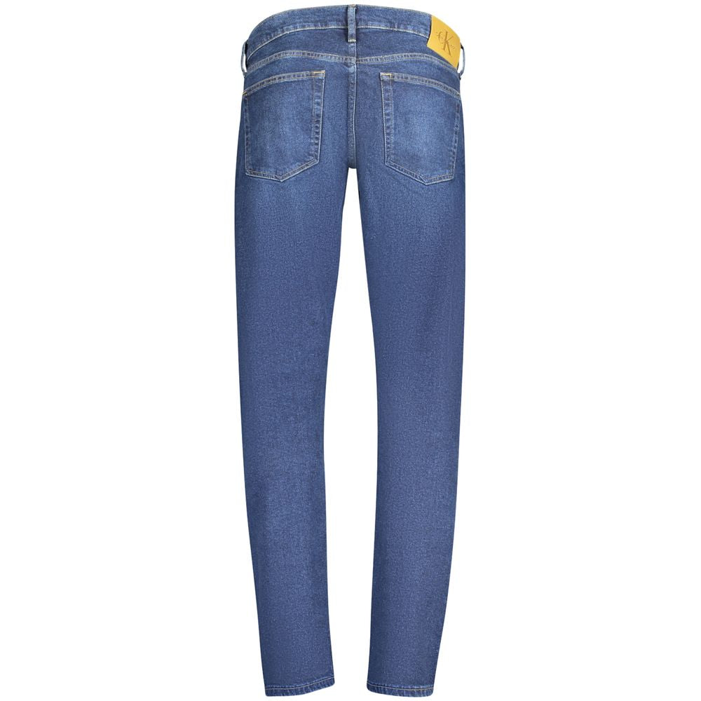 Jeans homme en coton Calvin Klein Blu, coupe classique, denim bleu avec fermeture éclair et poche avant.
