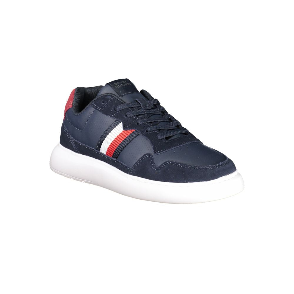 Sneakers homme Tommy Hilfiger en polyuréthane bleu, semelle blanche, style décontracté et moderne.