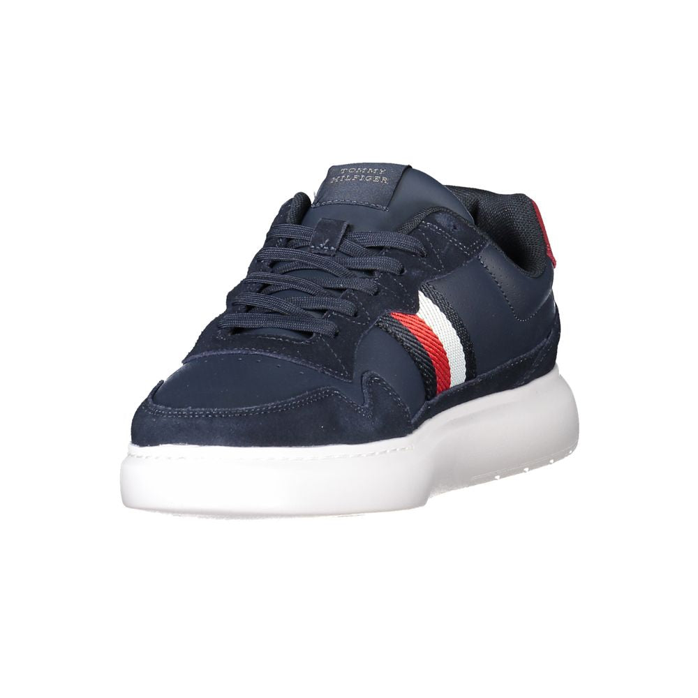 Chaussures sneakers en polyuréthane bleu pour homme de la marque Tommy Hilfiger, vue de face.