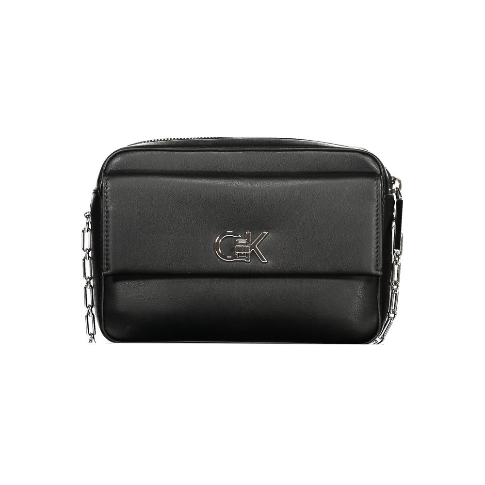 Sac à main noir en polyester pour femmes de la marque Calvin Klein, avec poignées sur l’épaule et design élégant.