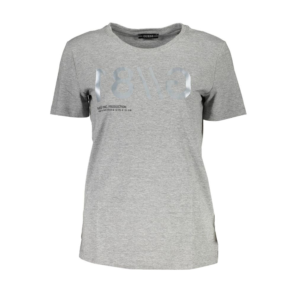 T-shirt gris en coton pour femmes de la marque Guess Jeans, coupe décontractée et design simple.