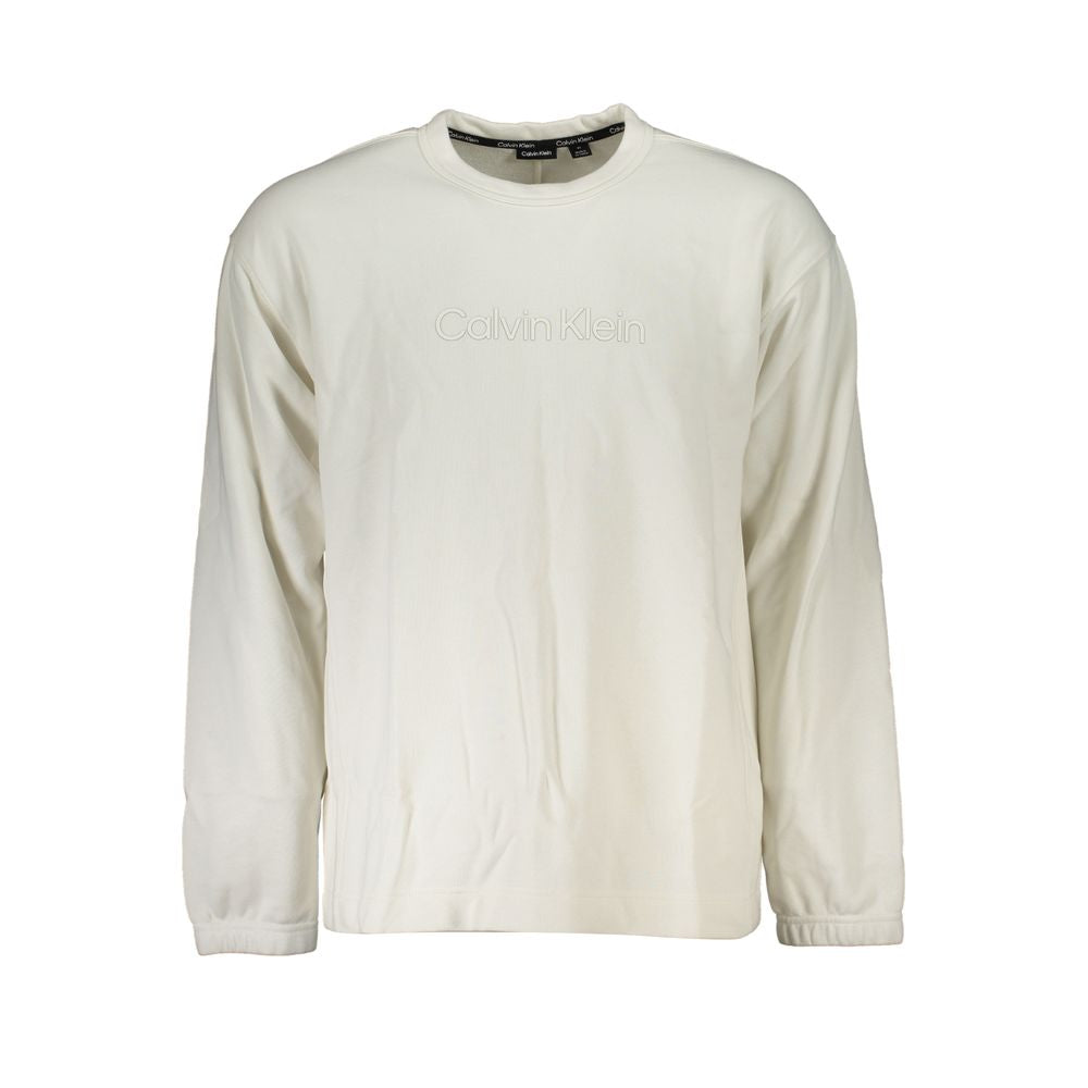Pull homme en coton blanc de Calvin Klein, modèle classique, avec col rond et manches longues.
