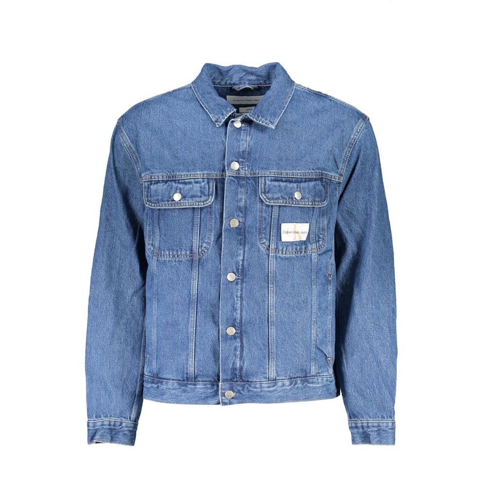 Veste en coton bleue pour homme de Calvin Klein, élégante et confortable, avec fermeture éclair et col montant.