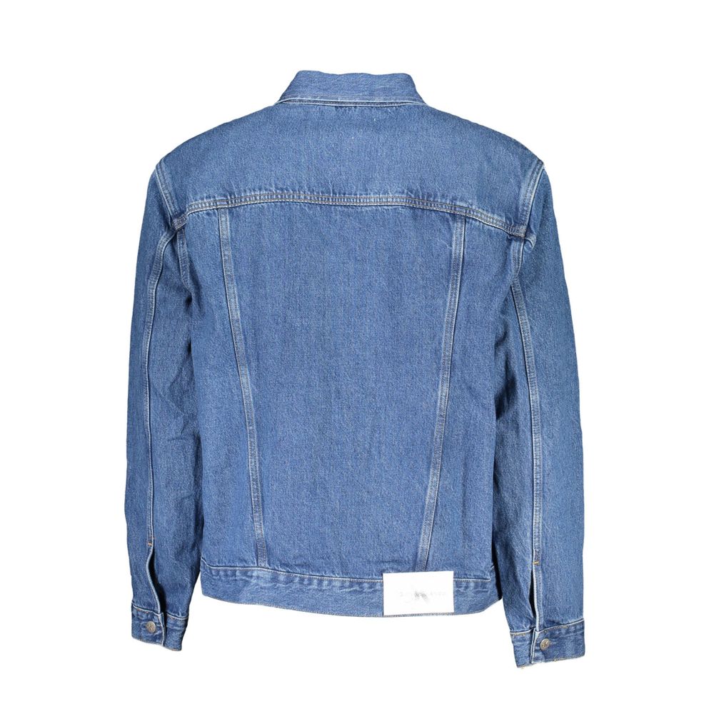 Veste en coton bleu pour homme de la marque Calvin Klein, fermeture éclair et design classique.
