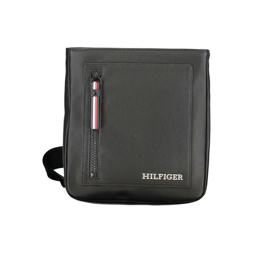 Sacoche homme en polyuréthane noir de Tommy Hilfiger, sac d'épaule élégante avec logo de la marque visible.