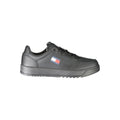 Sneakers en polyuréthane noir Tommy Hilfiger pour hommes, style décontracté et moderne, vue de face.