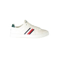 Sneaker en cuir blanc pour homme de Tommy Hilfiger, vue de profil avec détails du design et de la semelle.