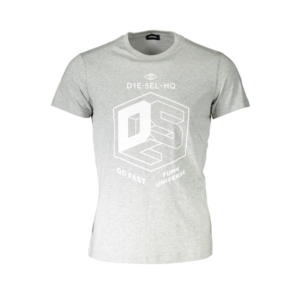 T-shirt gris en coton pour homme de la marque Diesel, coupe classique avec logo discret sur la poitrine.