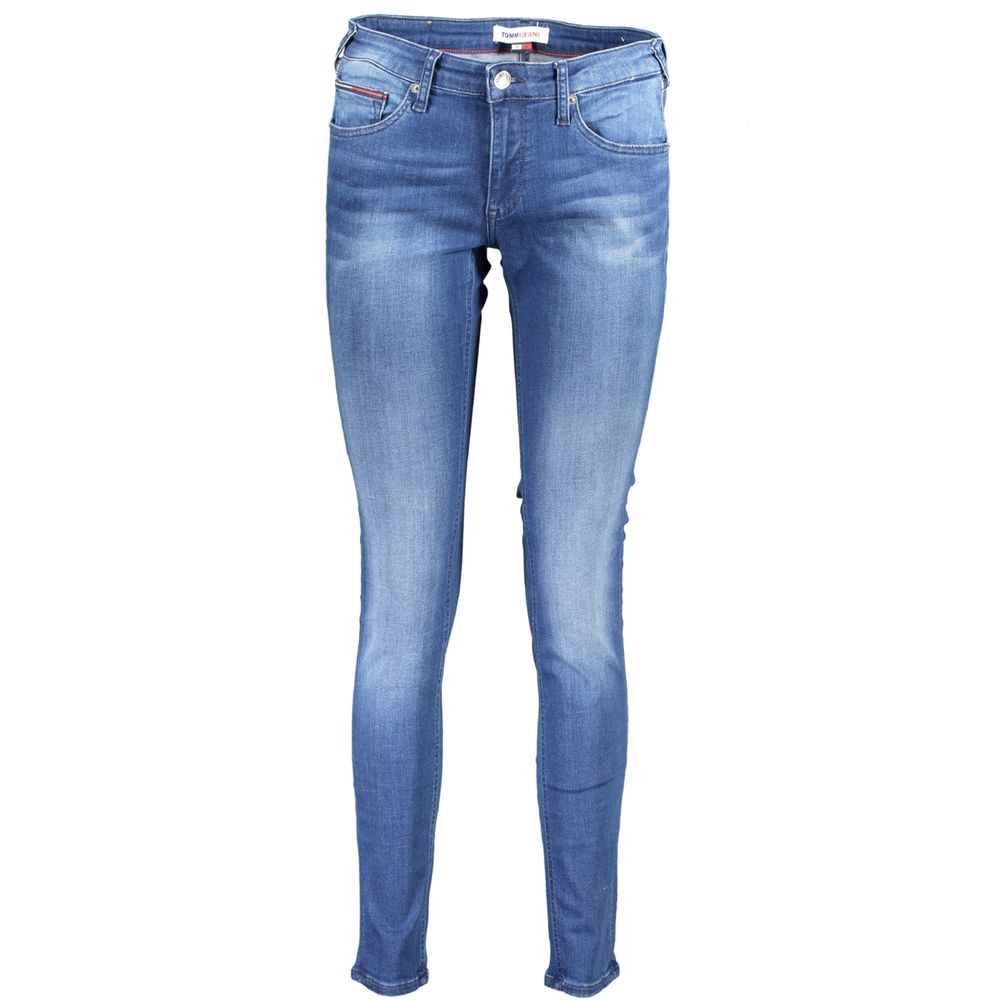 Jeans pour femmes en coton bleu de la marque Tommy Hilfiger, coupe classique et détails modernes visibles sur l'image.