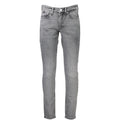 Jean homme en coton gris de la marque Calvin Klein, coupe classique avec détails de couture visibles.