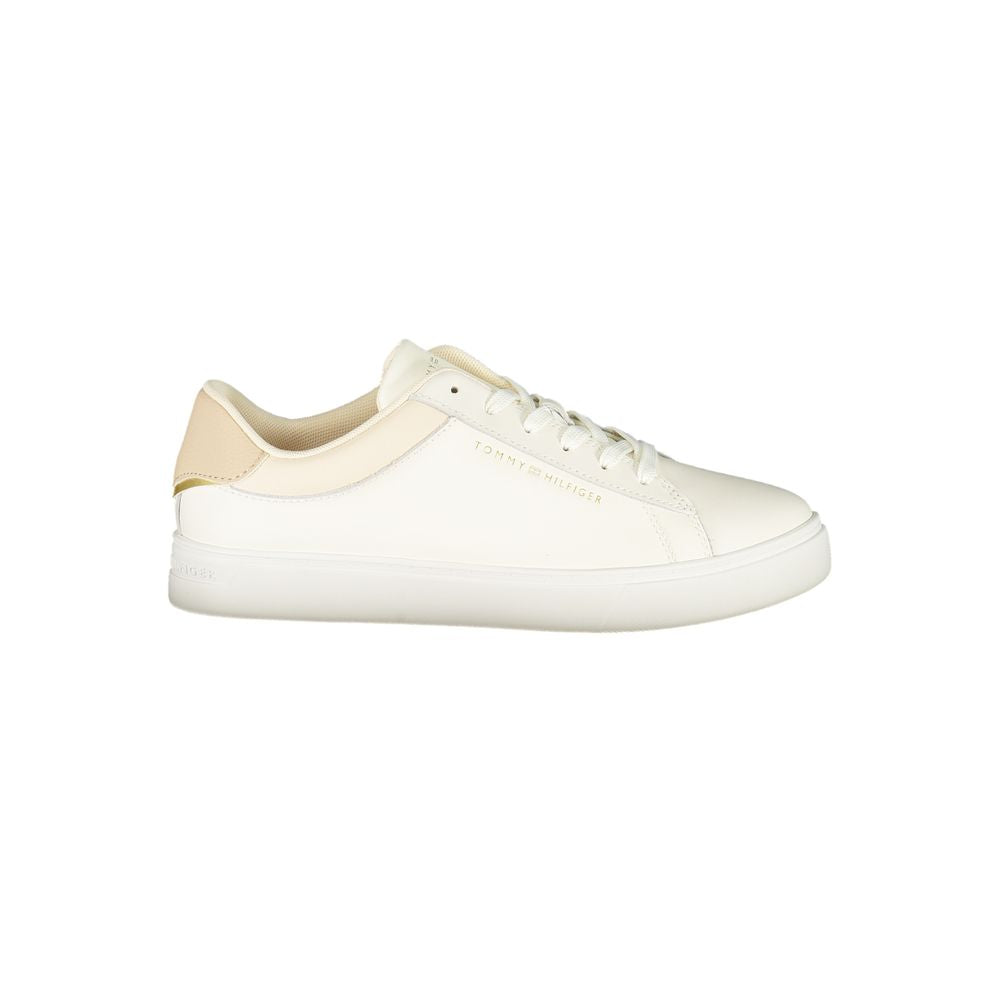 Chaussures femmes Tommy Hilfiger en polyuréthane beige, baskets élégantes et confortables pour un style décontracté.
