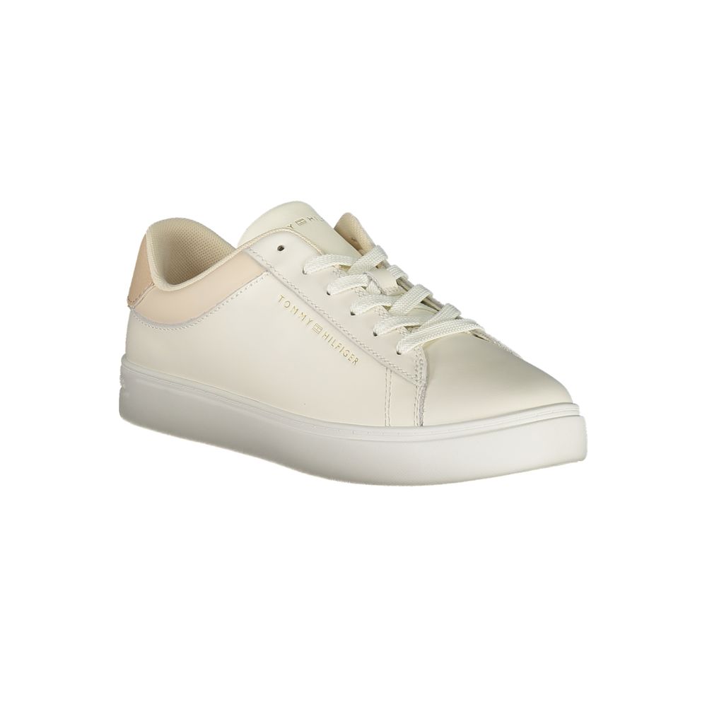 Sneakers pour femmes Tommy Hilfiger en polyuréthane beige, style décontracté avec semelle blanche.