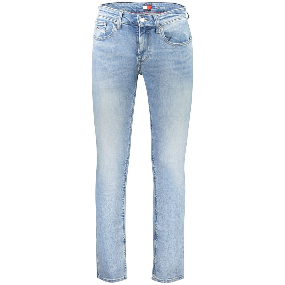 Jeans homme en coton Tommy Hilfiger Azzurro, coupe classique, détail des poches et ceinture, denim bleu clair.