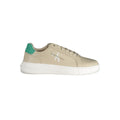 Chaussures sneakers en cuir beige pour homme de la marque Calvin Klein, vue de face avec détails de la chaussure.