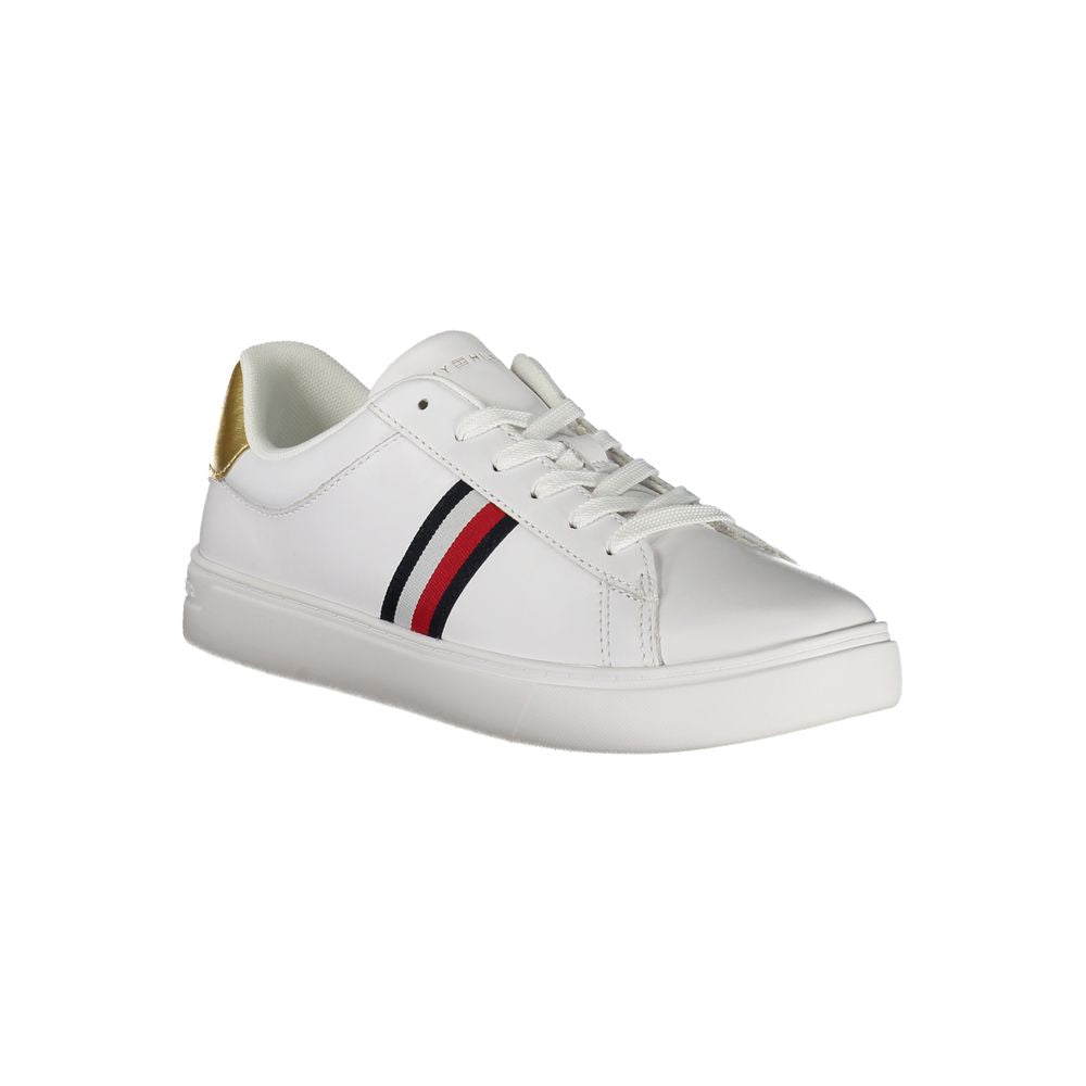 Chaussures Tommy Hilfiger Bianco pour femmes, baskets en polyuréthane blanc, style décontracté avec semelle blanche.