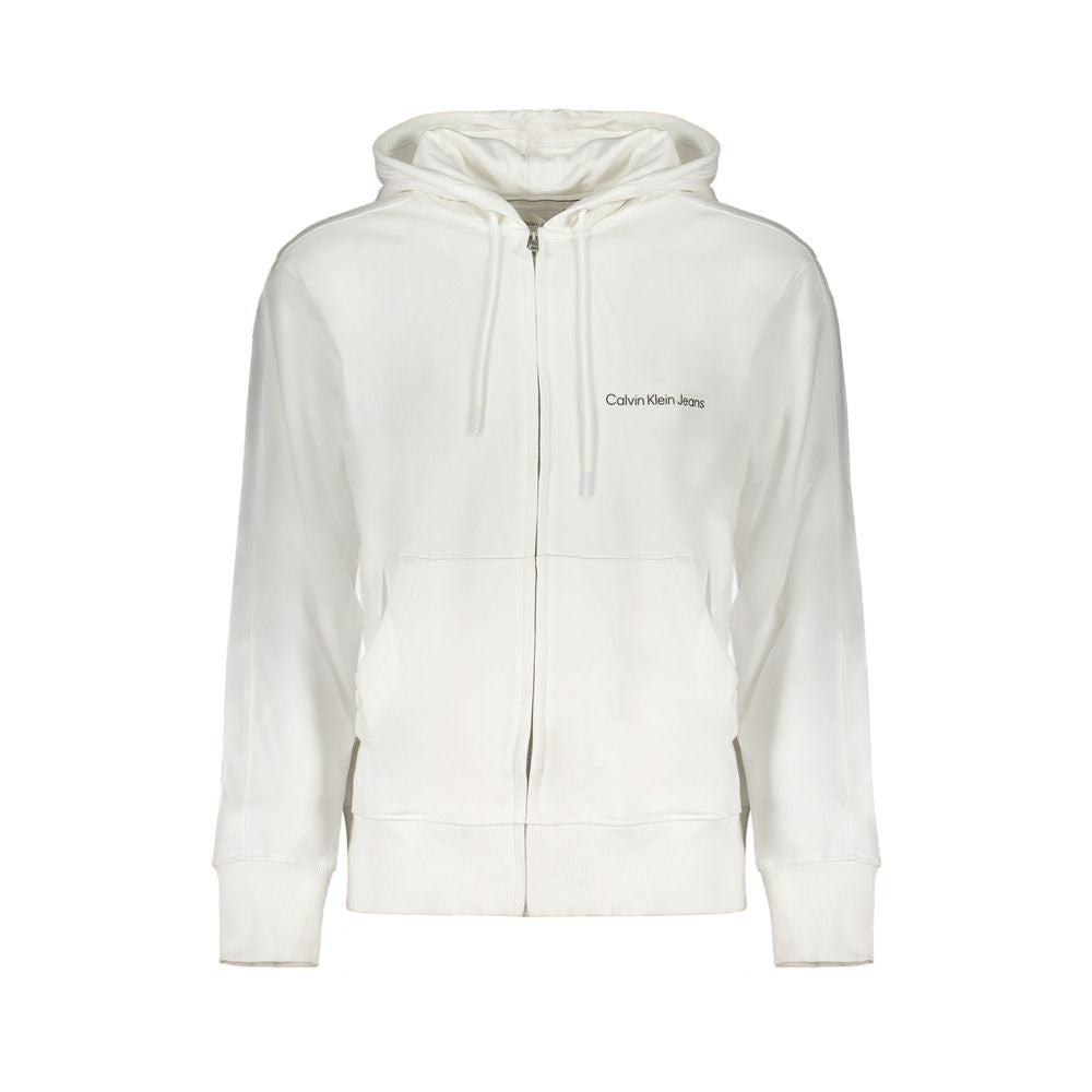 Sweatshirt blanc en coton pour homme de la marque Calvin Klein, coupe classique, col rond et manches longues.