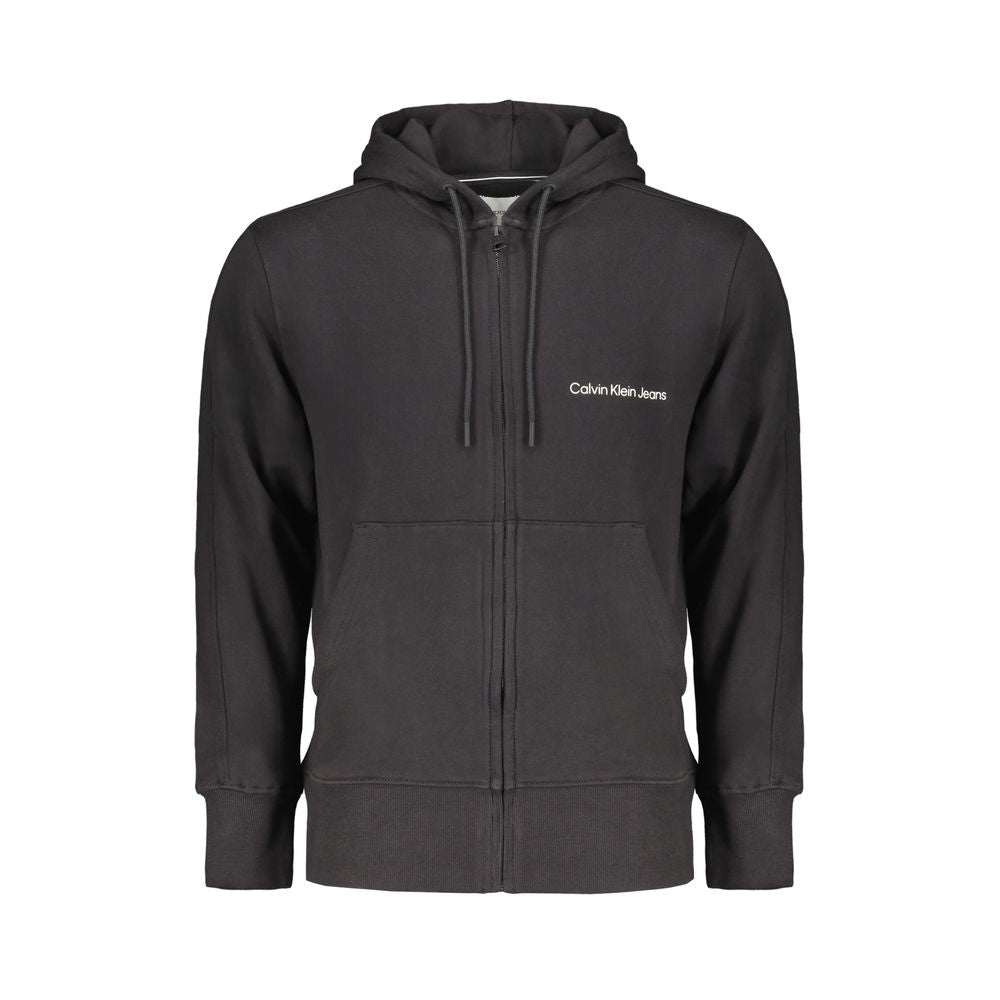 Sweat à capuche pour homme Calvin Klein en coton noir avec poches centrales, style décontracté et confortable.