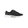 Sneaker femme en cuir noir de Tommy Hilfiger, chaussure décontractée avec logo distinctif sur le côté.