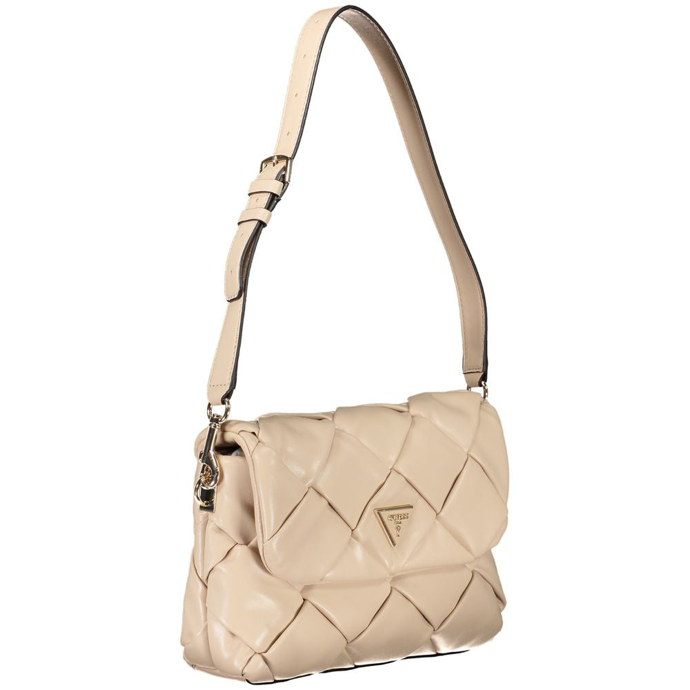 Sac à dos Guess Jeans rose en polyester pour femmes, avec design poliuretane, détails élégants et poche principale visible.
