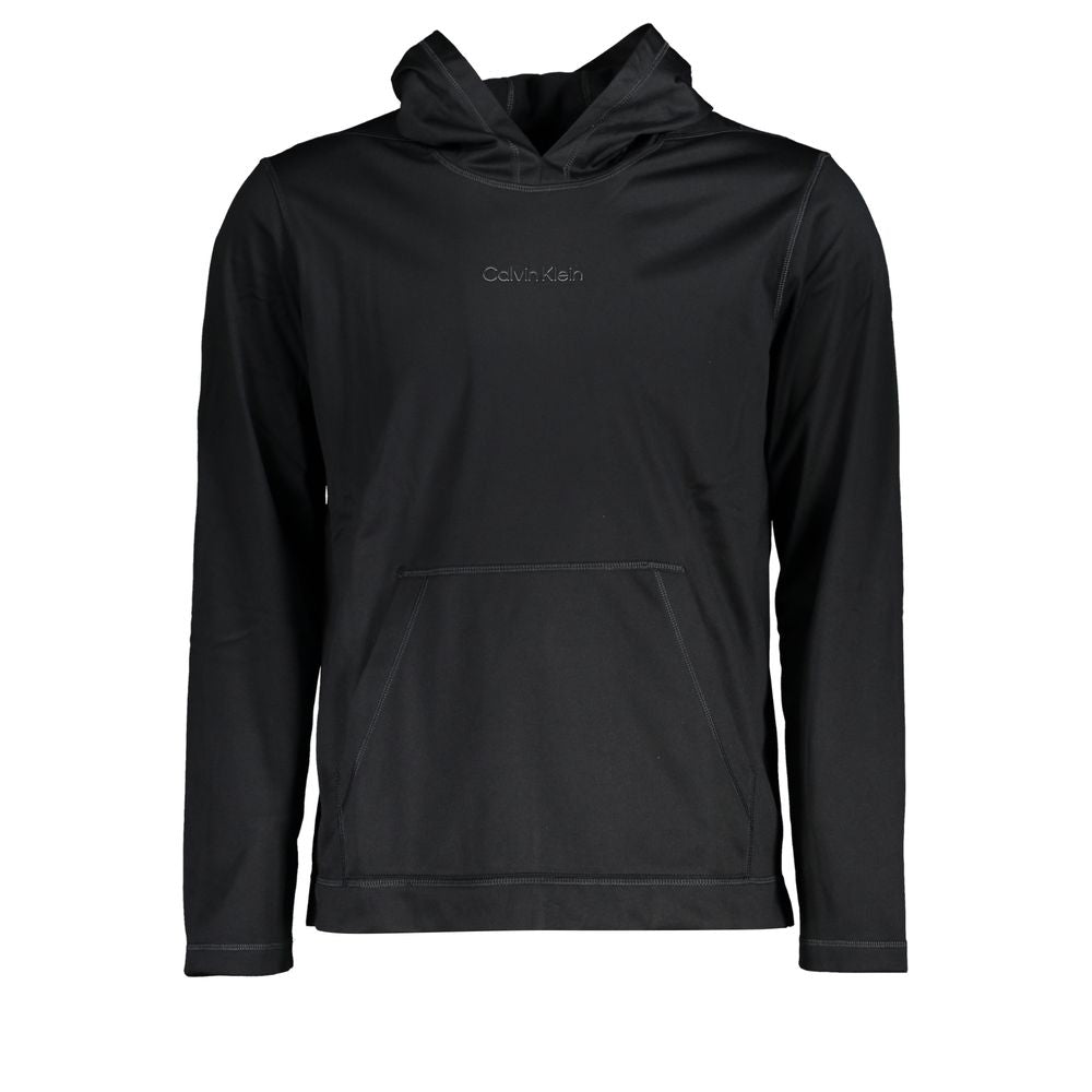 Sweat à capuche homme Calvin Klein en polyester noir, coupe décontractée, avec logo discret sur la poitrine.