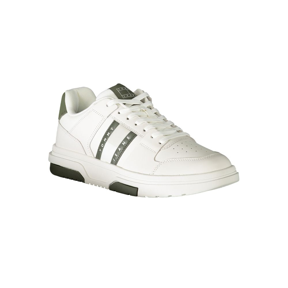 Chaussures Tommy Hilfiger pour homme, baskets blanches en polyéthylène, style décontracté et moderne.