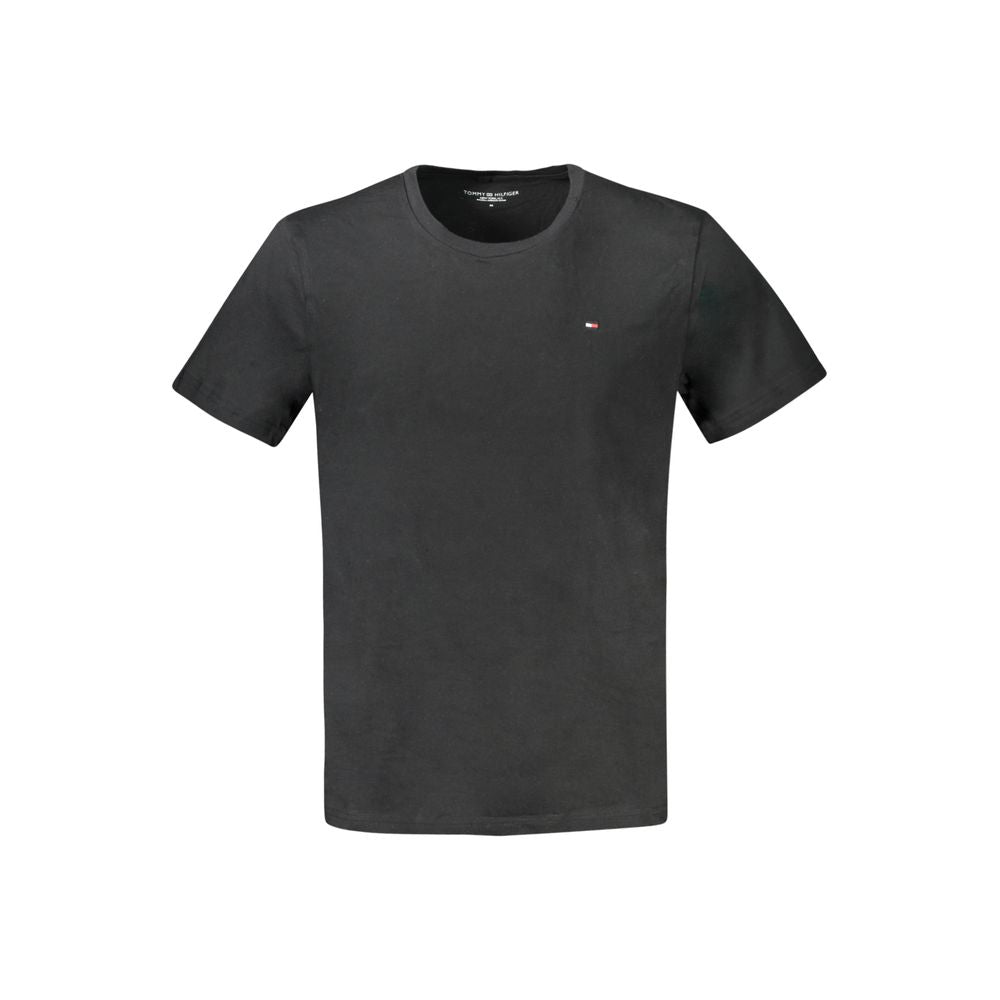 T-shirt homme en coton noir Tommy Hilfiger, coupe classique, avec logo brodé sur la poitrine, vue de face.