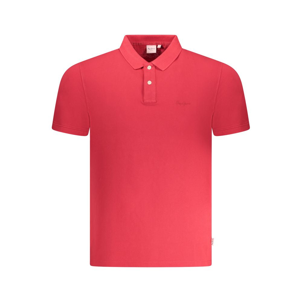 Polo rouge pour homme en coton de la marque Pepe Jeans, avec col et boutons, porté sur mannequin.