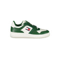 Sneakers en cuir vert pour homme de la marque Tommy Hilfiger, détail de la semelle et du design élégant.