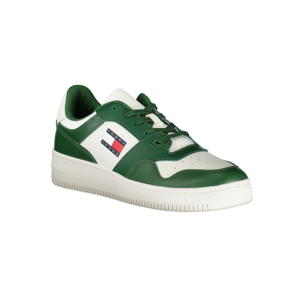 Chaussures sneaker en cuir vert pour homme de la marque Tommy Hilfiger, style décontracté et élégant.