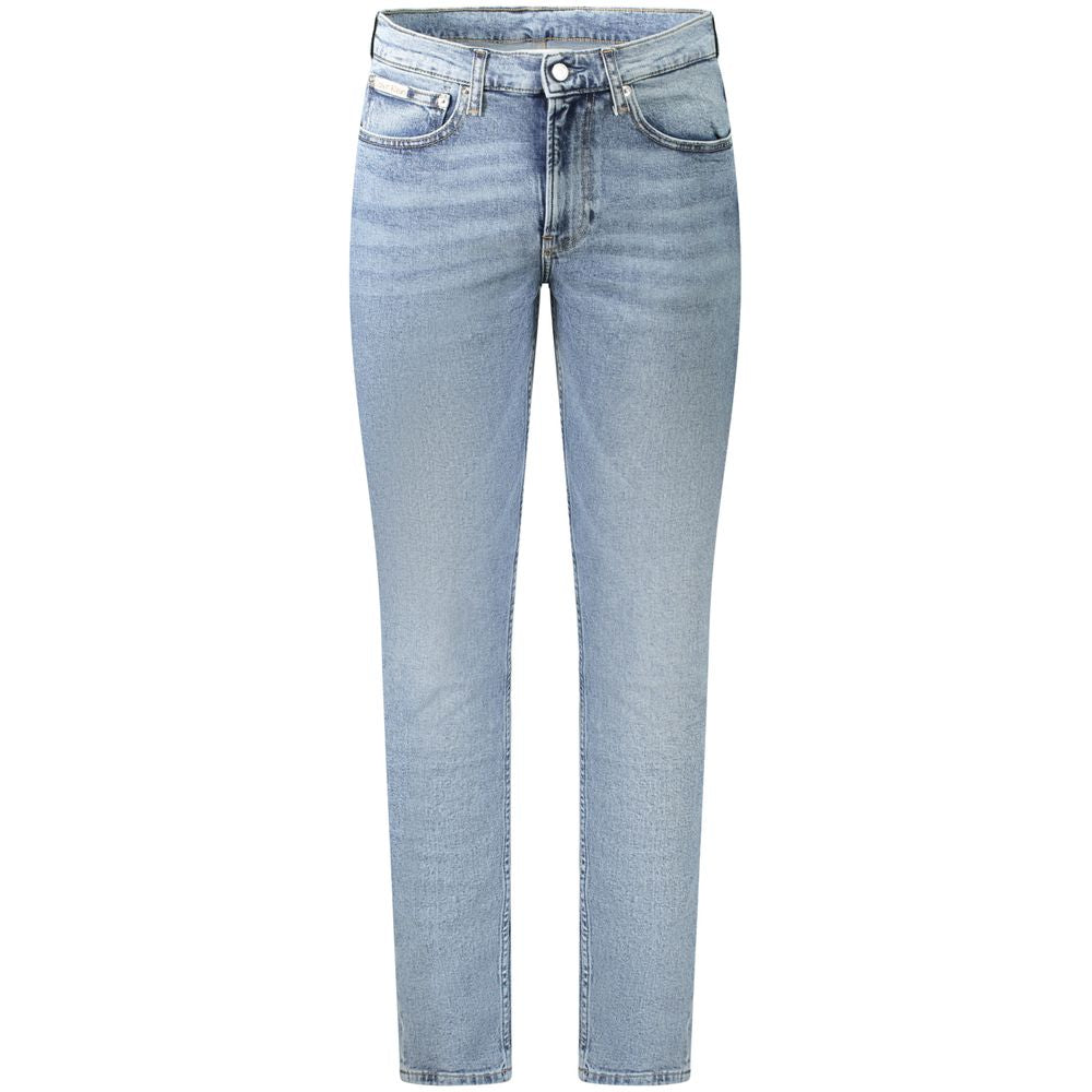 Jeans homme en coton Calvin Klein Azzurro, coupe classique, décontractée, avec détails de couture visibles.