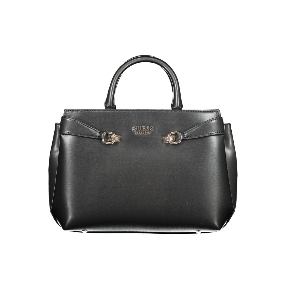 Sac à main noir en polyuréthane Guess Jeans pour femmes, avec design tendance et détails modernes.