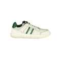 Sneakers Tommy Hilfiger vertes en polyuréthane pour homme, vue de face, avec semelle blanche et design moderne.