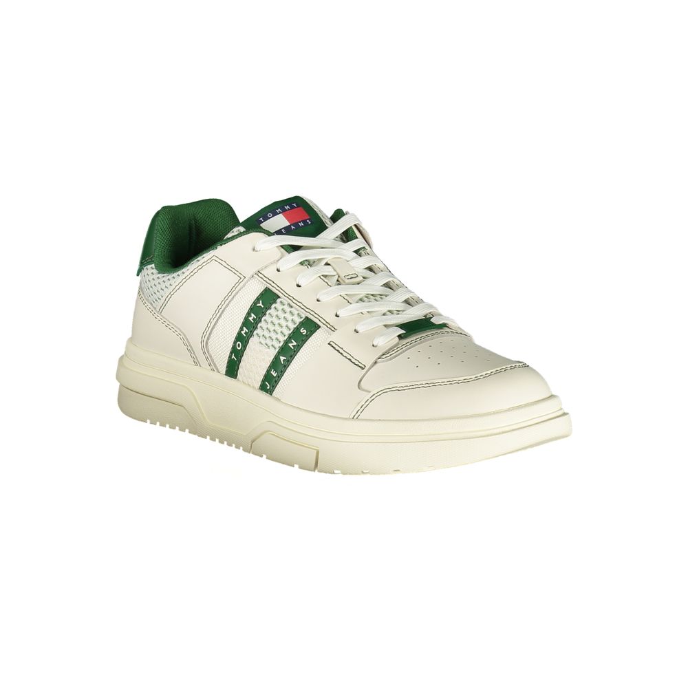Sneakers en polyuréthane Tommy Hilfiger vert pour homme, vue de face, détails de la chaussure en gros plan.