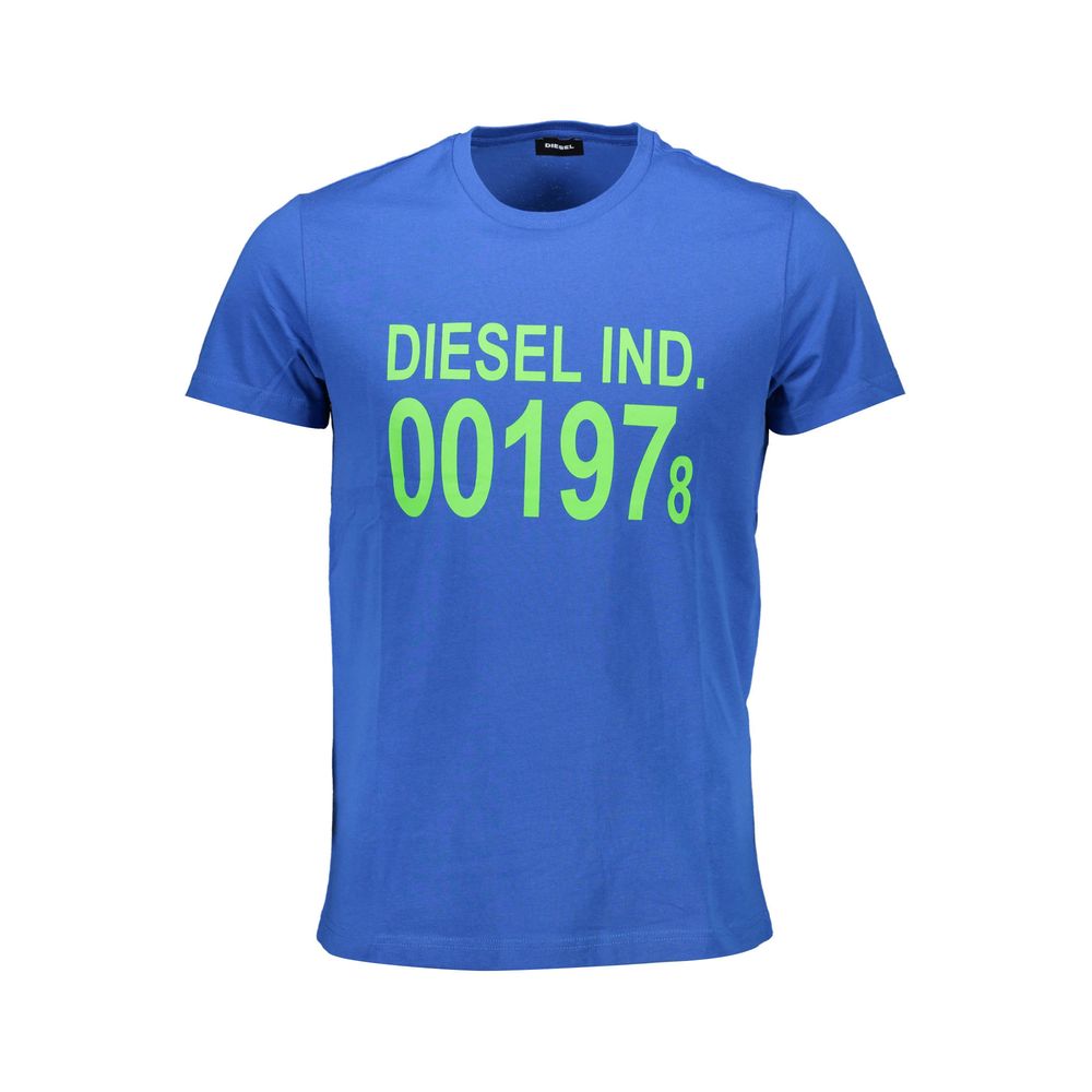 T-shirt en coton bleu Diesel pour homme, modèle Diesel Blu avec logo sur la poitrine, vue de face.