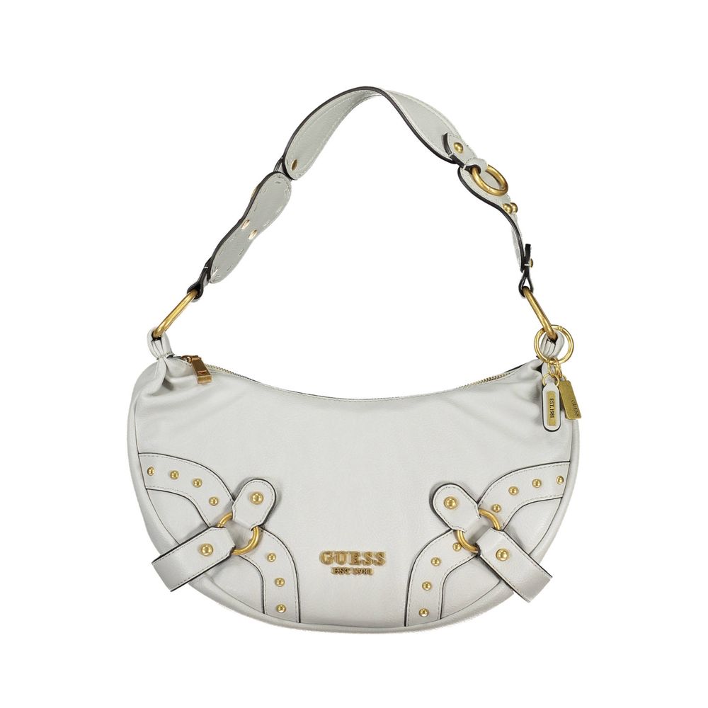 Sac à bandoulière Guess Jeans gris en polyuréthane pour femmes, style moderne avec détails élégants, vue frontale.