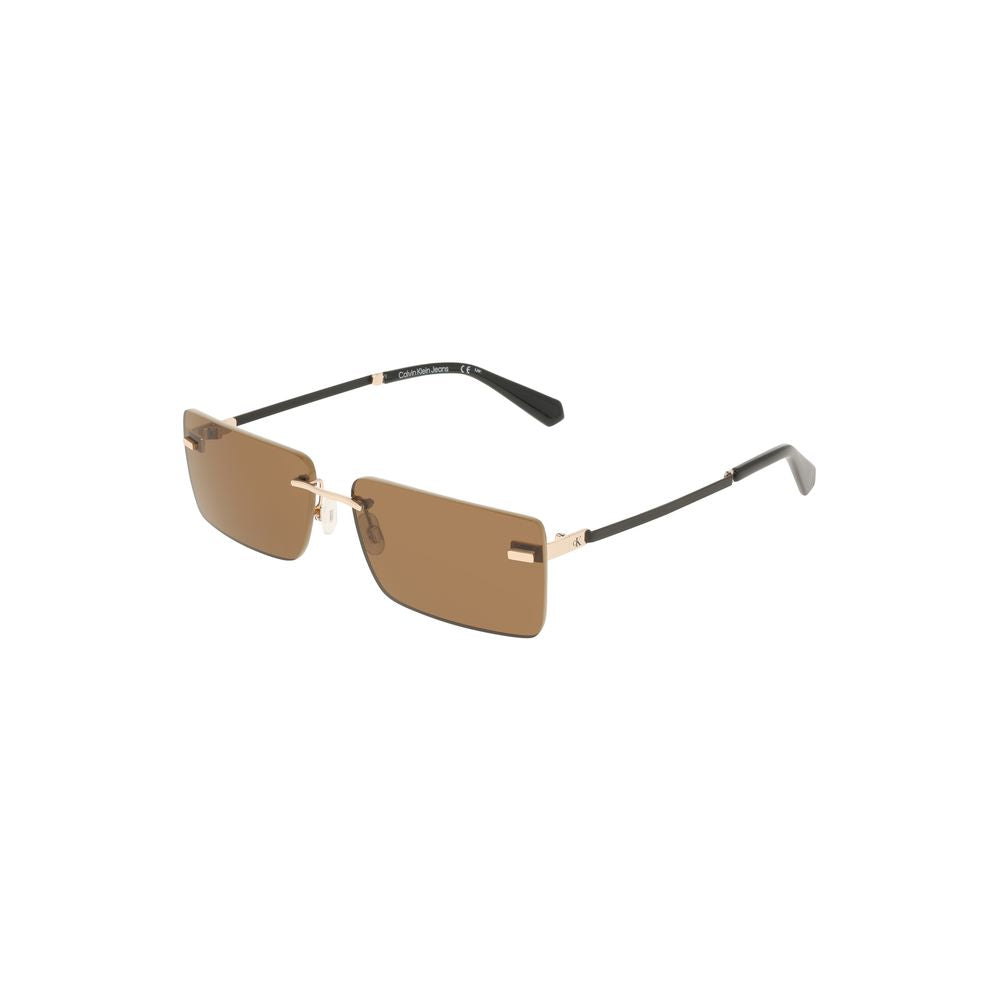 Lunettes de soleil pour femmes en métal beige de la marque Calvin Klein, avec monture élégante et design moderne.