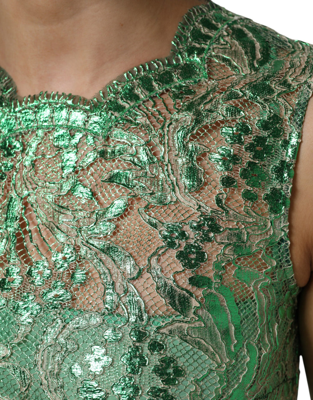 Robe midi en dentelle florale en coton vert de Dolce & Gabbana, coupe près du corps et élégante