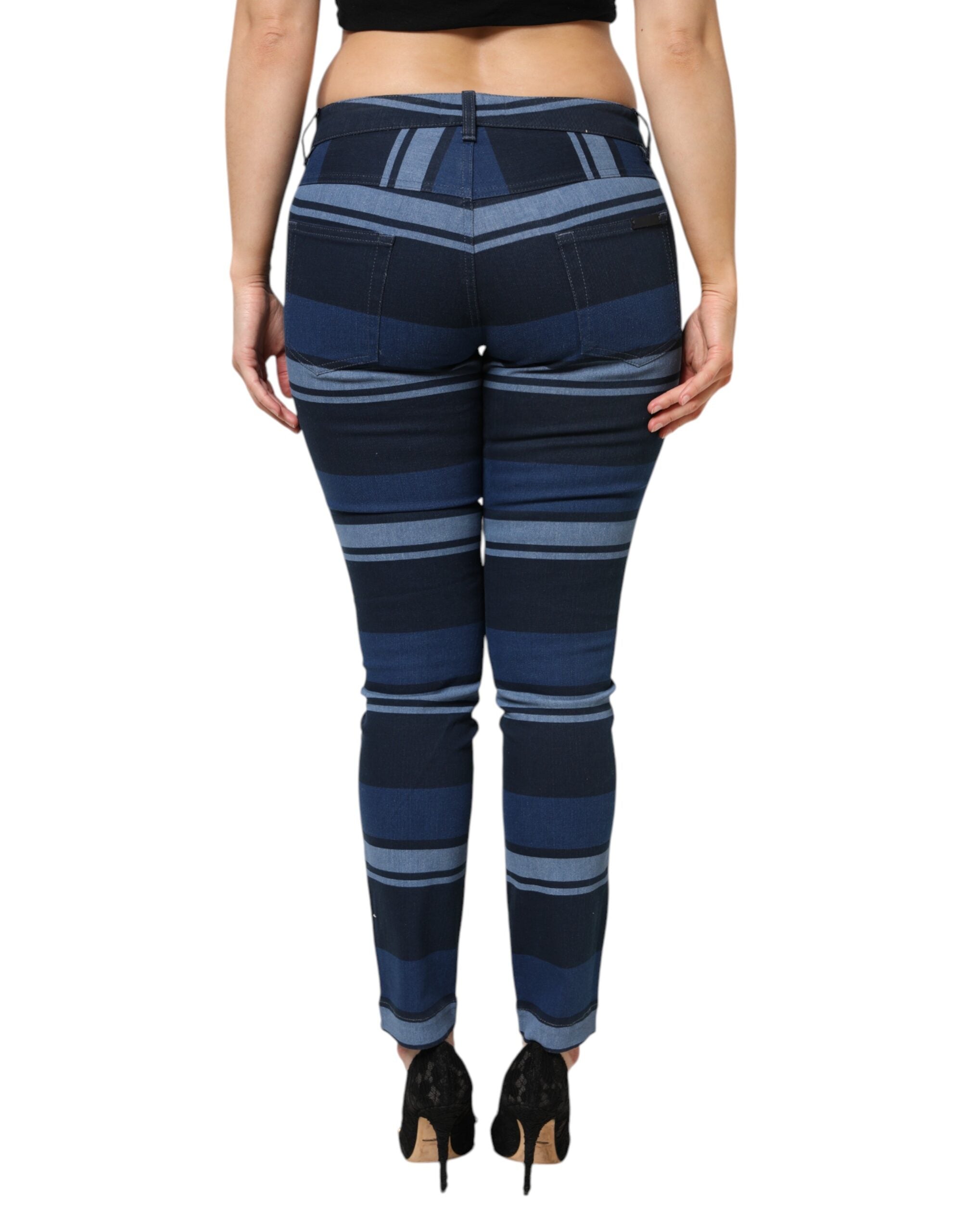 Jeans en jean en coton stretch à rayures bleues de Dolce & Gabbana, coupe classique avec détails modernes.