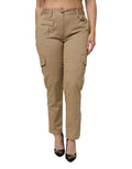 Pantalons cargo marron en coton de Dolce & Gabbana, coupe tapered, avec poches et détails élégants visibles sur l'image.