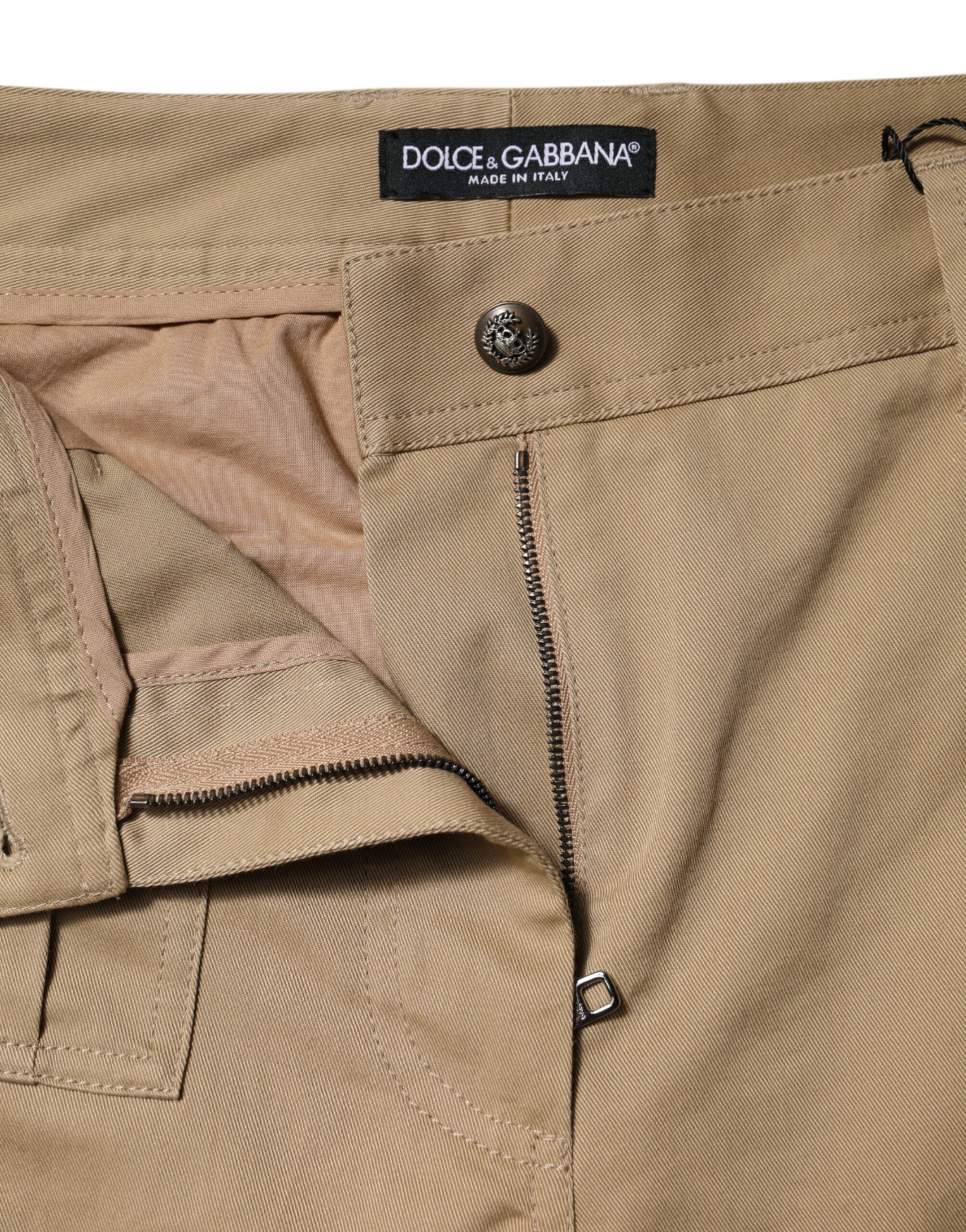 Pantalons cargo marron en coton de Dolce & Gabbana avec coupe tapered, visibles sur une image de produit.