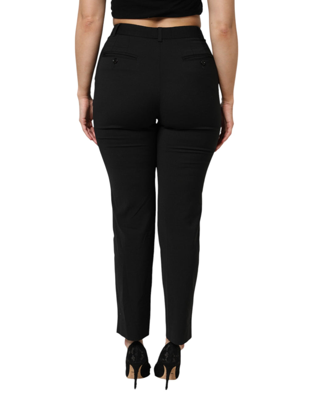 Pantalon noir taille haute Dolce & Gabbana à coupe tapered, style élégant et tendance pour femme.